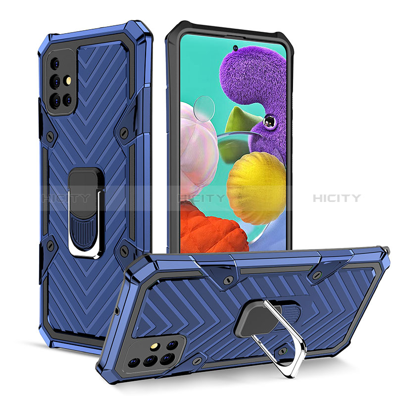 Coque Contour Silicone et Plastique Housse Etui Mat avec Magnetique Support Bague Anneau YF1 pour Samsung Galaxy A51 5G Bleu Plus