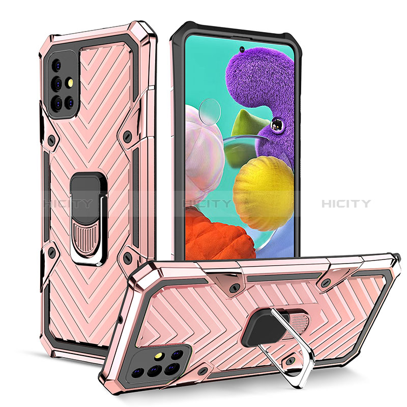 Coque Contour Silicone et Plastique Housse Etui Mat avec Magnetique Support Bague Anneau YF1 pour Samsung Galaxy A51 5G Or Rose Plus