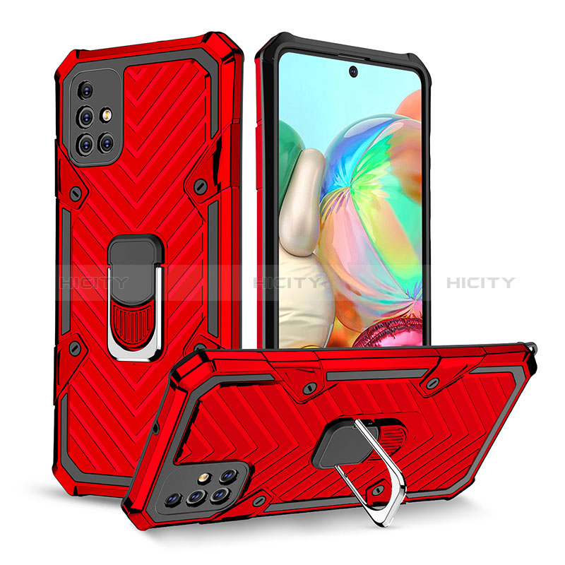 Coque Contour Silicone et Plastique Housse Etui Mat avec Magnetique Support Bague Anneau YF1 pour Samsung Galaxy A71 5G Rouge Plus