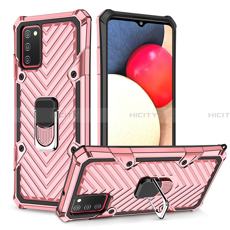 Coque Contour Silicone et Plastique Housse Etui Mat avec Magnetique Support Bague Anneau YF1 pour Samsung Galaxy F02S SM-E025F Or Rose Plus