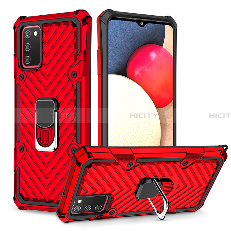 Coque Contour Silicone et Plastique Housse Etui Mat avec Magnetique Support Bague Anneau YF1 pour Samsung Galaxy F02S SM-E025F Rouge Plus