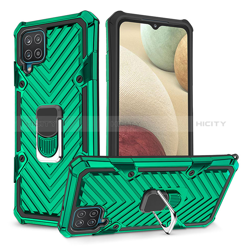 Coque Contour Silicone et Plastique Housse Etui Mat avec Magnetique Support Bague Anneau YF1 pour Samsung Galaxy F12 Vert Plus