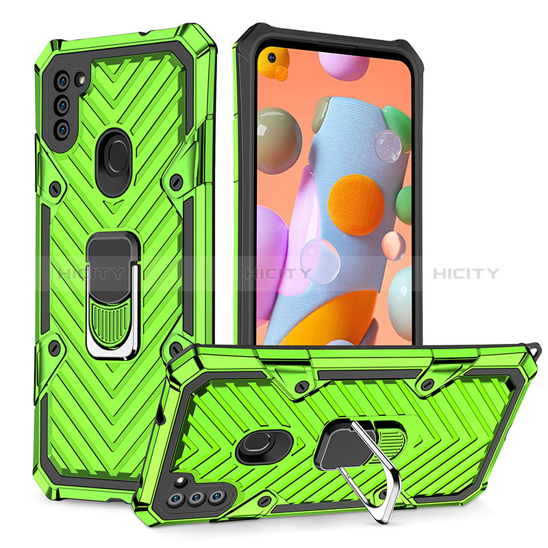 Coque Contour Silicone et Plastique Housse Etui Mat avec Magnetique Support Bague Anneau YF1 pour Samsung Galaxy M11 Plus