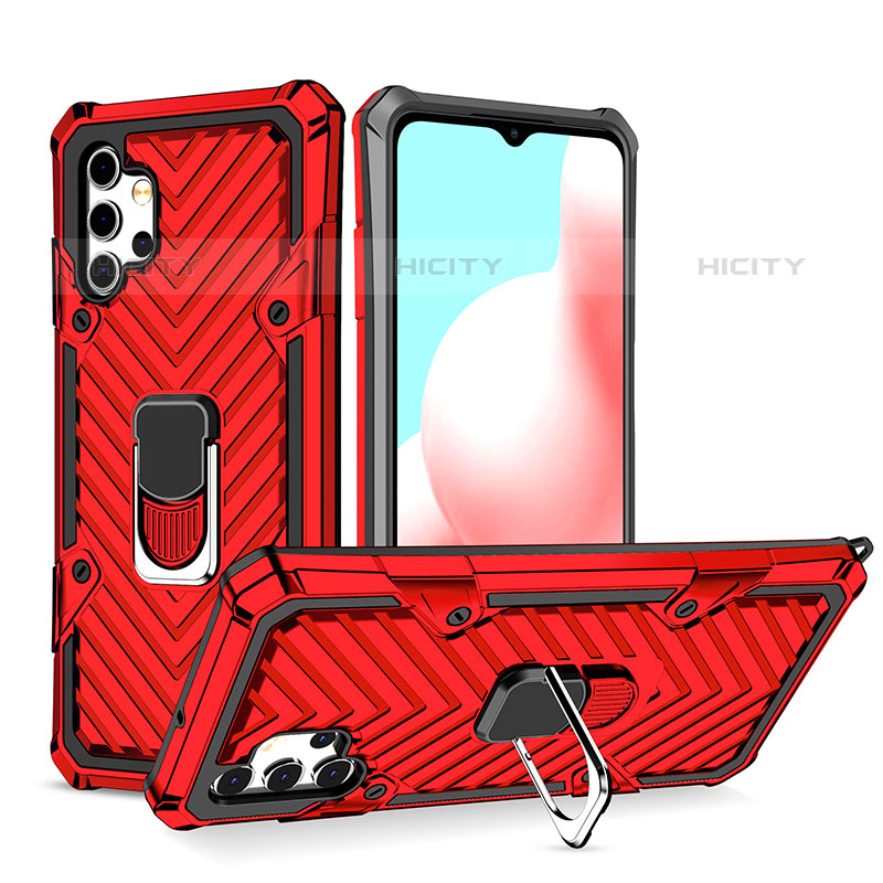 Coque Contour Silicone et Plastique Housse Etui Mat avec Magnetique Support Bague Anneau YF1 pour Samsung Galaxy M32 5G Rouge Plus