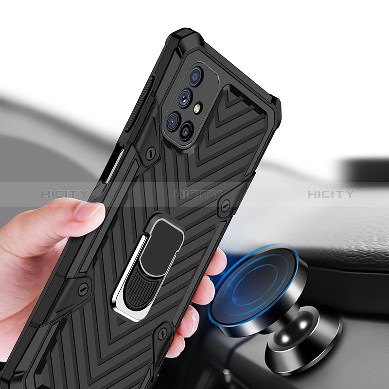 Coque Contour Silicone et Plastique Housse Etui Mat avec Magnetique Support Bague Anneau YF1 pour Samsung Galaxy M51 Plus