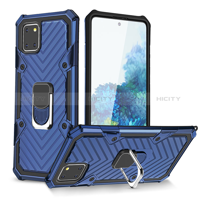 Coque Contour Silicone et Plastique Housse Etui Mat avec Magnetique Support Bague Anneau YF1 pour Samsung Galaxy Note 10 Lite Bleu Plus