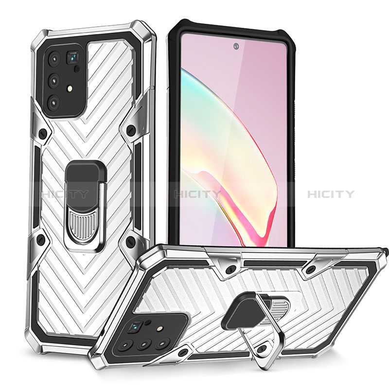 Coque Contour Silicone et Plastique Housse Etui Mat avec Magnetique Support Bague Anneau YF1 pour Samsung Galaxy S10 Lite Argent Plus