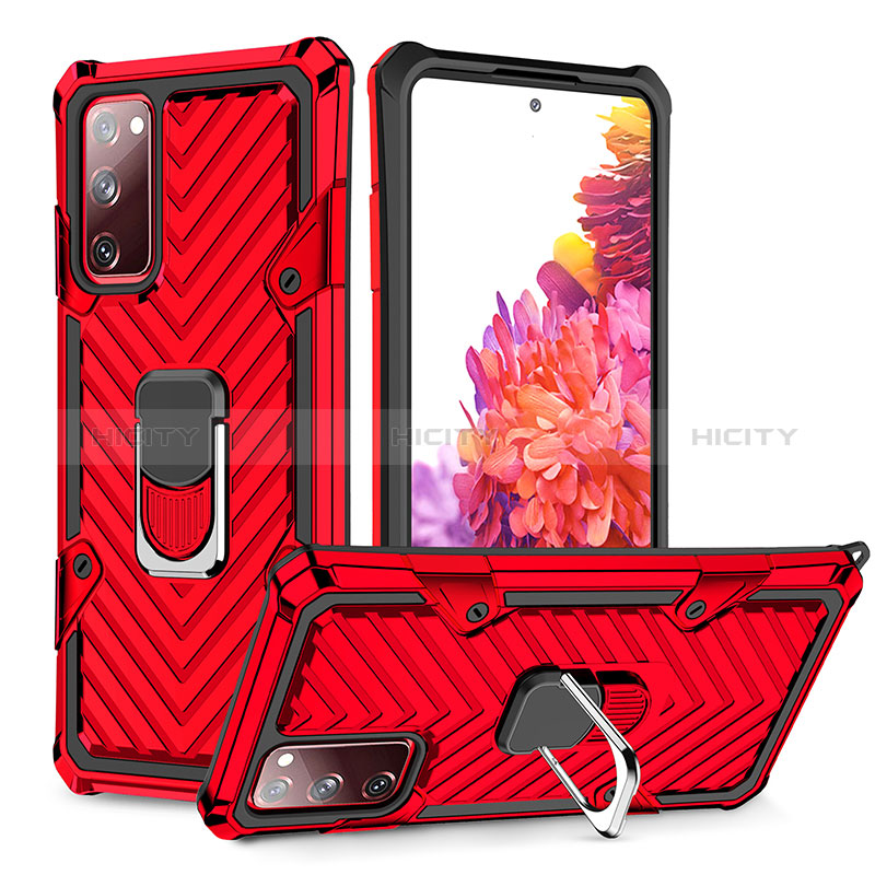 Coque Contour Silicone et Plastique Housse Etui Mat avec Magnetique Support Bague Anneau YF1 pour Samsung Galaxy S20 FE (2022) 5G Rouge Plus