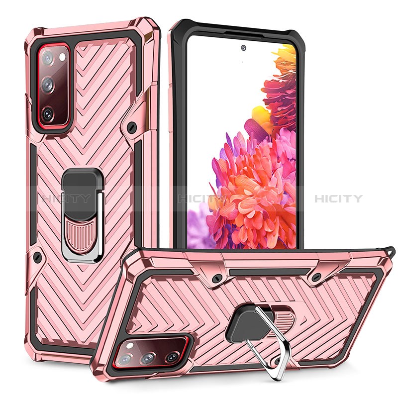 Coque Contour Silicone et Plastique Housse Etui Mat avec Magnetique Support Bague Anneau YF1 pour Samsung Galaxy S20 FE 4G Or Rose Plus