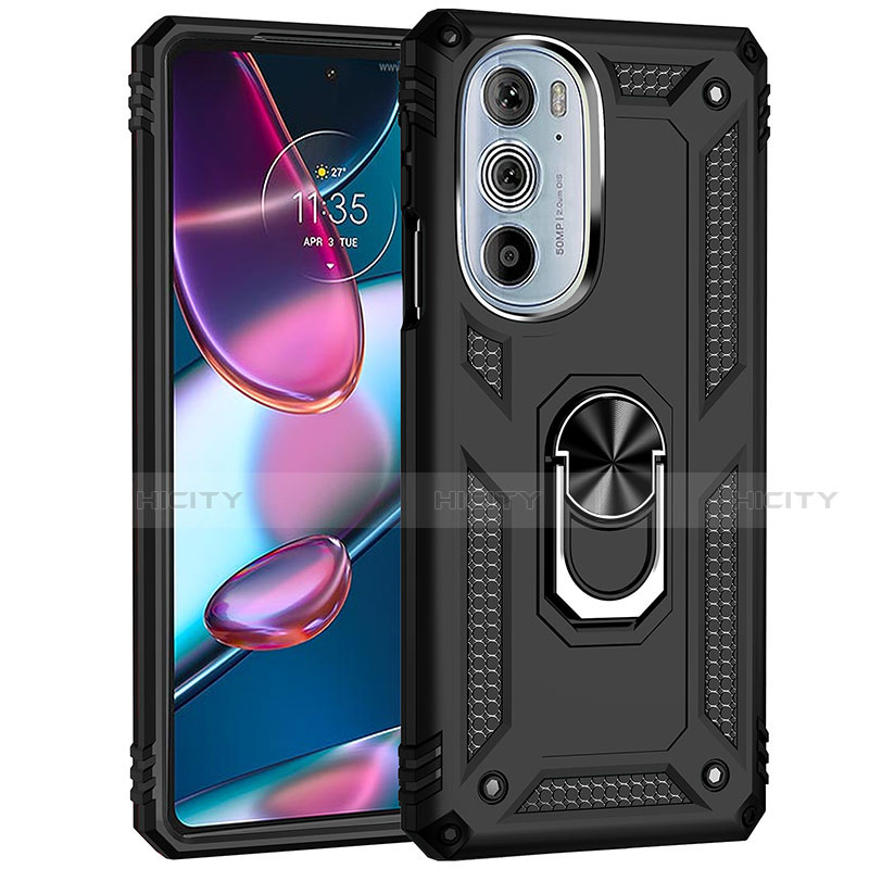 Coque Contour Silicone et Plastique Housse Etui Mat avec Magnetique Support Bague Anneau Z01 pour Motorola Moto Edge 30 Pro 5G Noir Plus