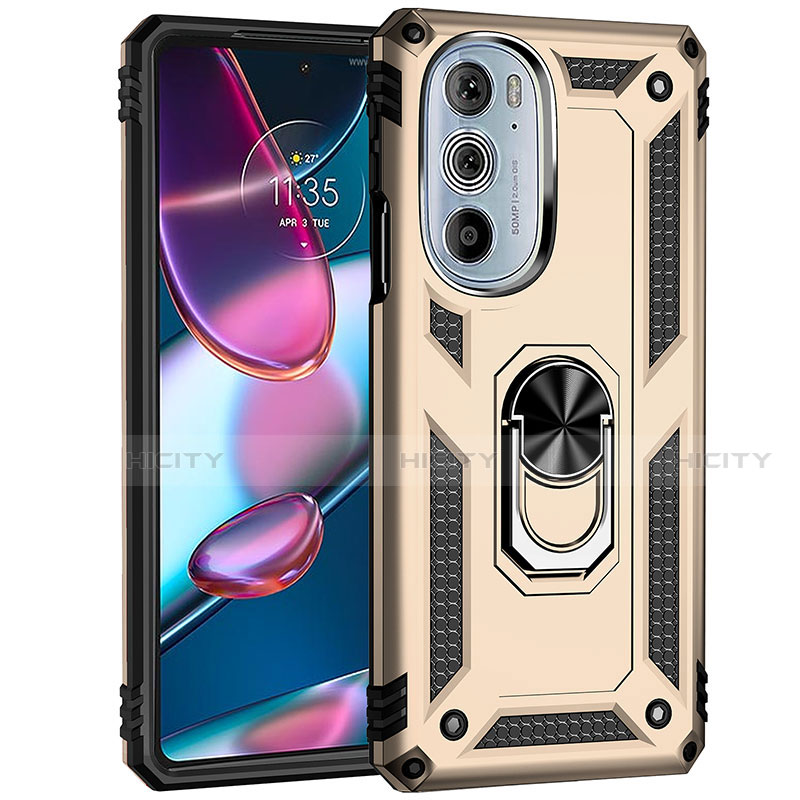 Coque Contour Silicone et Plastique Housse Etui Mat avec Magnetique Support Bague Anneau Z01 pour Motorola Moto Edge 30 Pro 5G Or Plus