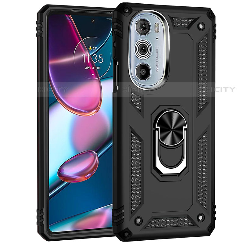 Coque Contour Silicone et Plastique Housse Etui Mat avec Magnetique Support Bague Anneau Z01 pour Motorola Moto Edge X30 5G Noir Plus