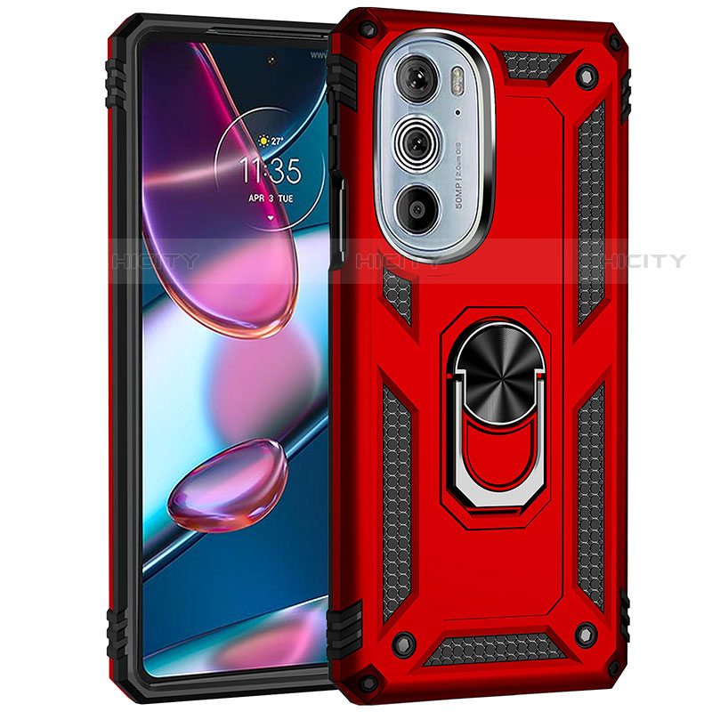 Coque Contour Silicone et Plastique Housse Etui Mat avec Magnetique Support Bague Anneau Z01 pour Motorola Moto Edge X30 5G Rouge Plus