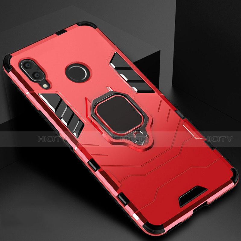 Coque Contour Silicone et Plastique Housse Etui Mat avec Magnetique Support Bague Anneau Z01 pour Xiaomi Redmi 7 Rouge Plus