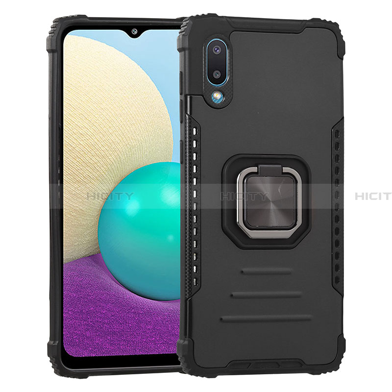 Coque Contour Silicone et Plastique Housse Etui Mat avec Magnetique Support Bague Anneau ZJ1 pour Samsung Galaxy A02 Plus