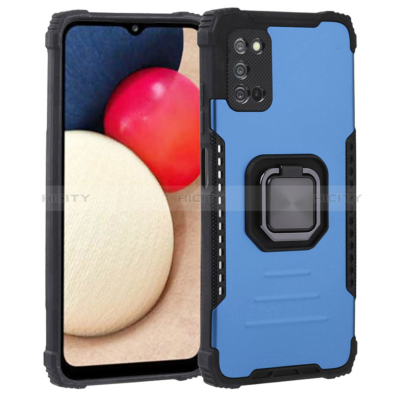 Coque Contour Silicone et Plastique Housse Etui Mat avec Magnetique Support Bague Anneau ZJ1 pour Samsung Galaxy A02s Bleu Plus