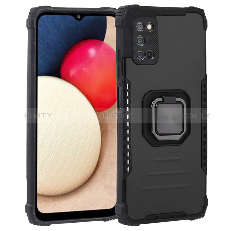 Coque Contour Silicone et Plastique Housse Etui Mat avec Magnetique Support Bague Anneau ZJ1 pour Samsung Galaxy A02s Noir Plus