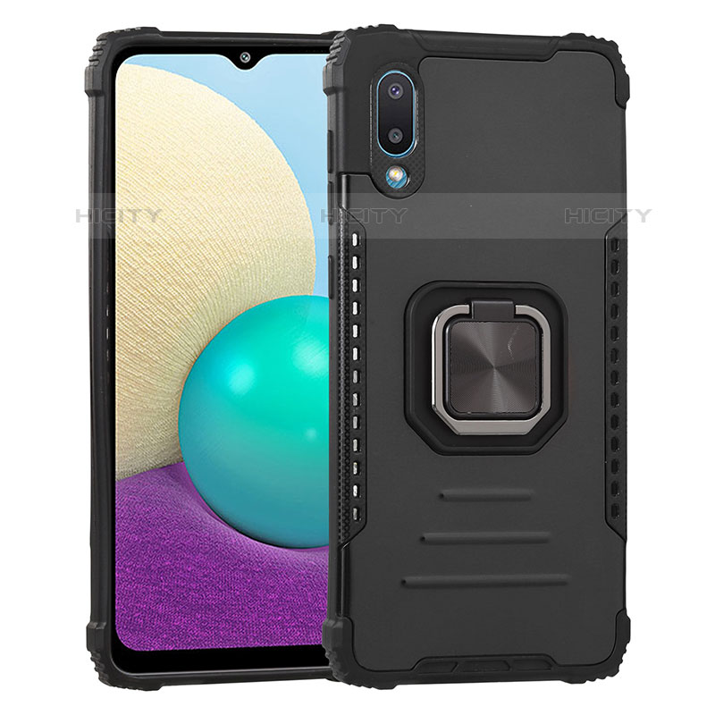 Coque Contour Silicone et Plastique Housse Etui Mat avec Magnetique Support Bague Anneau ZJ1 pour Samsung Galaxy M02 Noir Plus