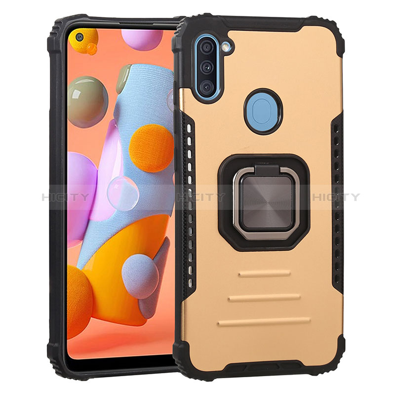 Coque Contour Silicone et Plastique Housse Etui Mat avec Magnetique Support Bague Anneau ZJ2 pour Samsung Galaxy A11 Or Plus