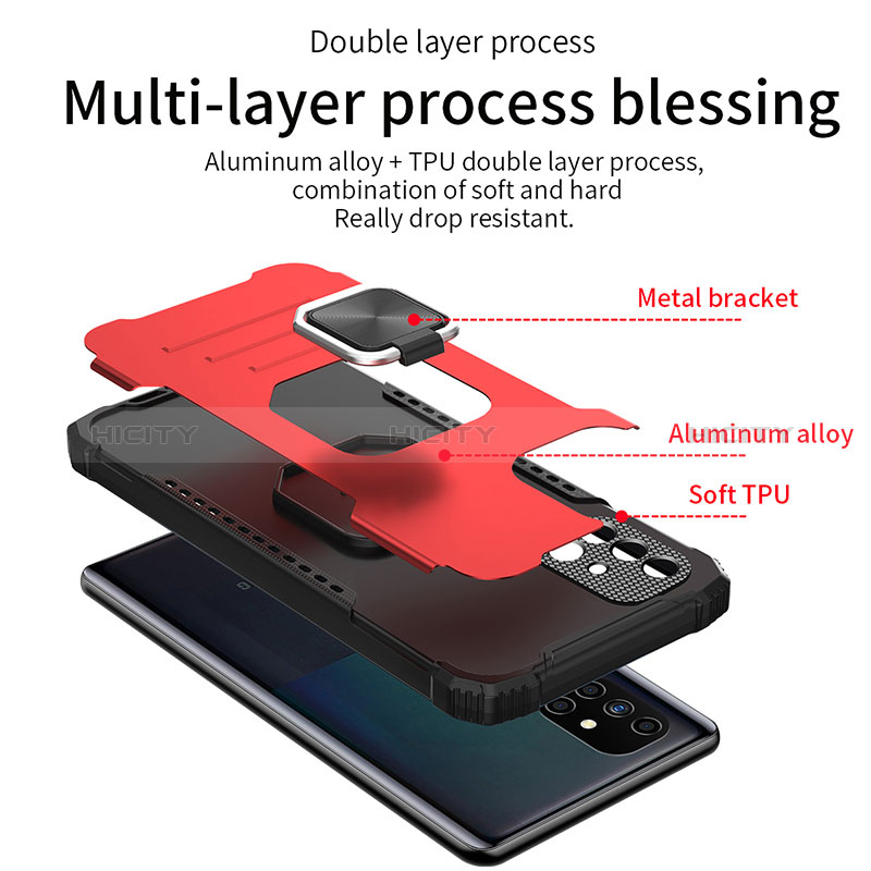 Coque Contour Silicone et Plastique Housse Etui Mat avec Magnetique Support Bague Anneau ZJ2 pour Samsung Galaxy A21s Plus