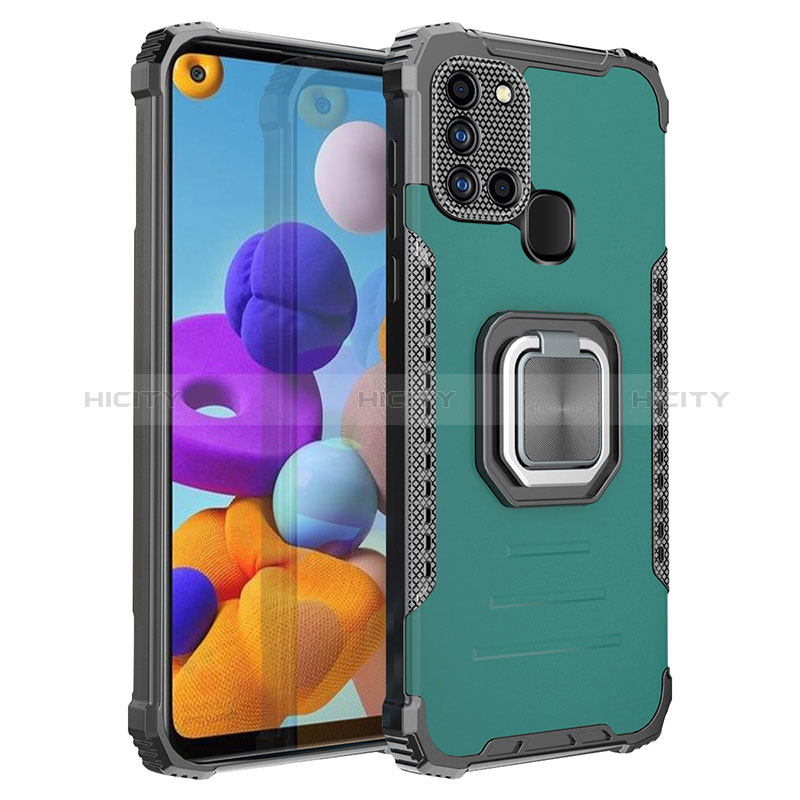 Coque Contour Silicone et Plastique Housse Etui Mat avec Magnetique Support Bague Anneau ZJ2 pour Samsung Galaxy A21s Plus