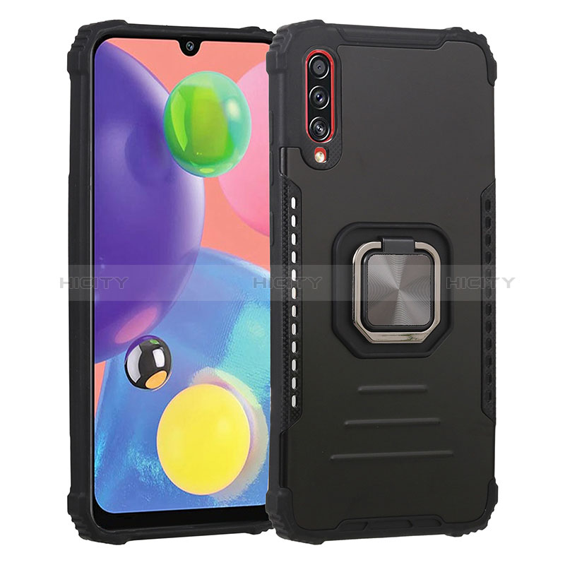 Coque Contour Silicone et Plastique Housse Etui Mat avec Magnetique Support Bague Anneau ZJ2 pour Samsung Galaxy A70S Noir Plus