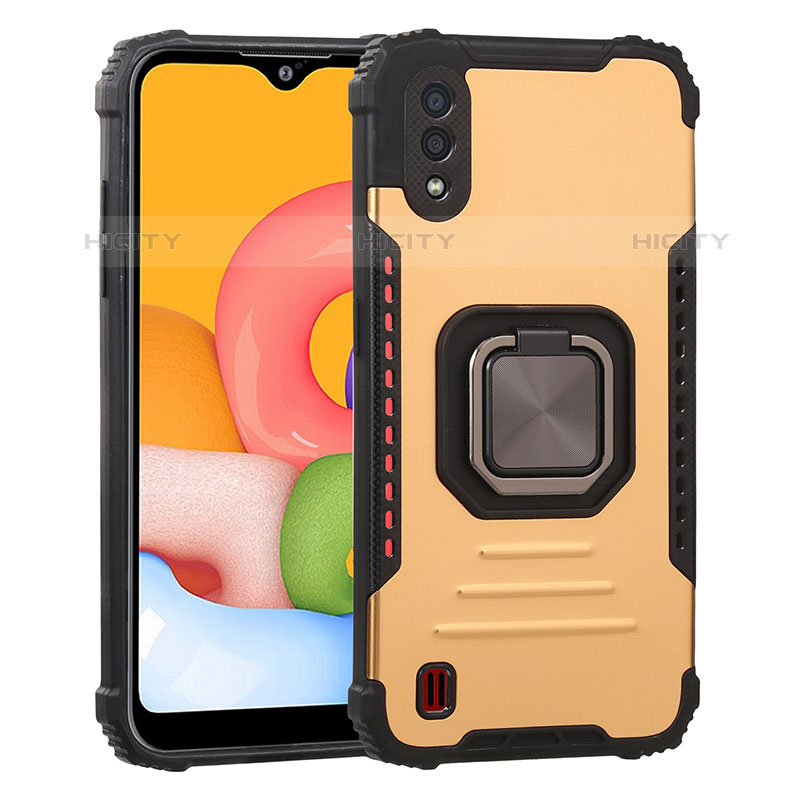 Coque Contour Silicone et Plastique Housse Etui Mat avec Magnetique Support Bague Anneau ZJ2 pour Samsung Galaxy M01 Or Plus