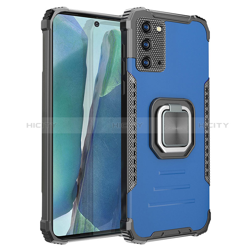 Coque Contour Silicone et Plastique Housse Etui Mat avec Magnetique Support Bague Anneau ZJ2 pour Samsung Galaxy Note 20 5G Bleu Plus