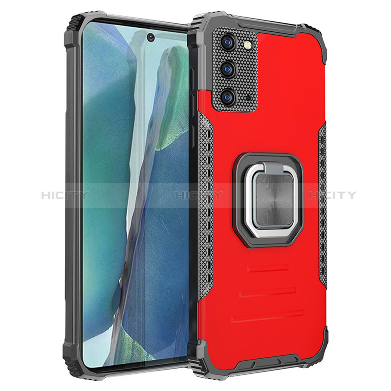 Coque Contour Silicone et Plastique Housse Etui Mat avec Magnetique Support Bague Anneau ZJ2 pour Samsung Galaxy Note 20 5G Rouge Plus