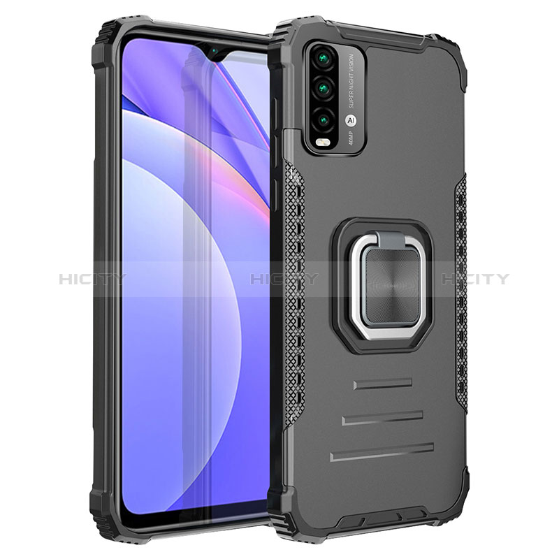 Coque Contour Silicone et Plastique Housse Etui Mat avec Magnetique Support Bague Anneau ZJ2 pour Xiaomi Redmi 9 Power Noir Plus