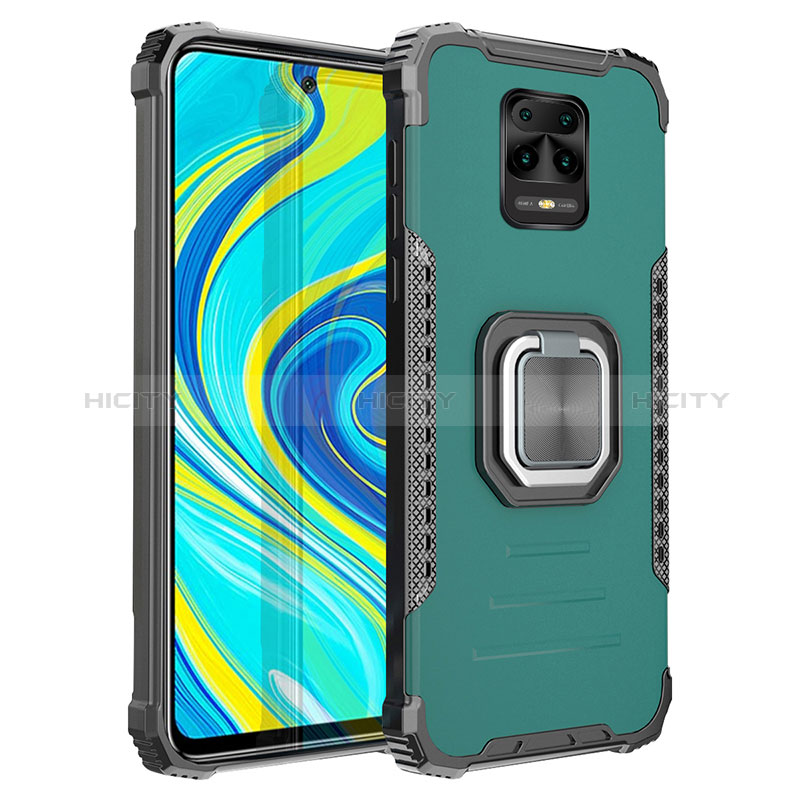 Coque Contour Silicone et Plastique Housse Etui Mat avec Magnetique Support Bague Anneau ZJ2 pour Xiaomi Redmi Note 9S Vert Plus