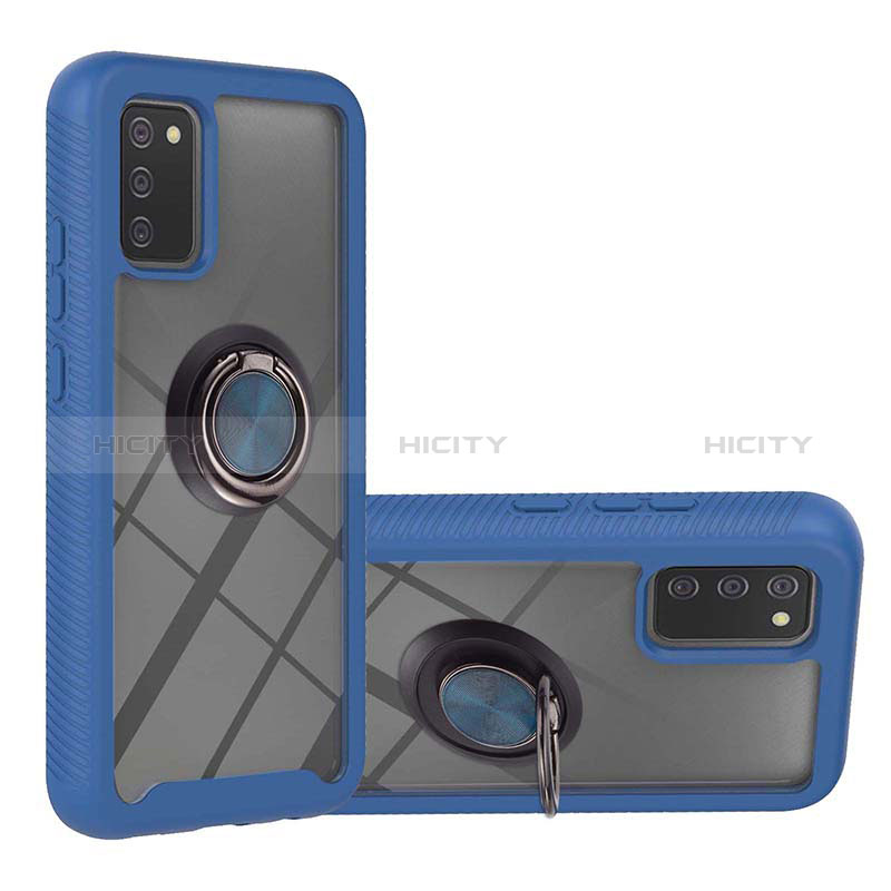 Coque Contour Silicone et Plastique Housse Etui Mat avec Magnetique Support Bague Anneau ZJ5 pour Samsung Galaxy A02s Bleu Plus