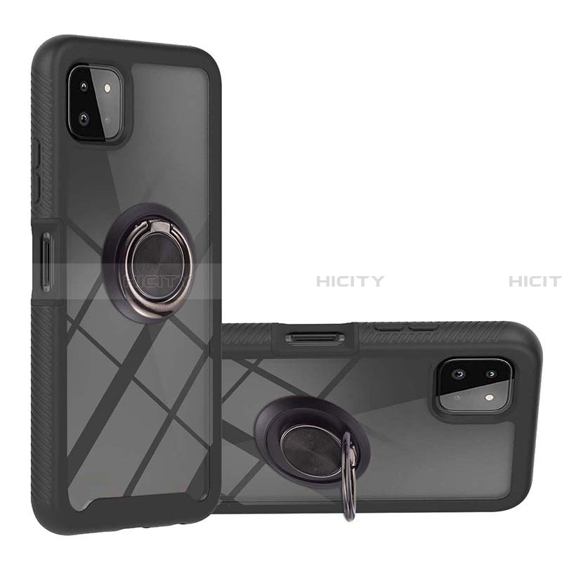 Coque Contour Silicone et Plastique Housse Etui Mat avec Magnetique Support Bague Anneau ZJ5 pour Samsung Galaxy A22 5G Noir Plus