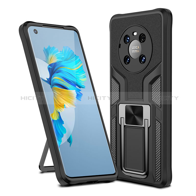 Coque Contour Silicone et Plastique Housse Etui Mat avec Magnetique Support Bague Anneau ZL1 pour Huawei Mate 40 Noir Plus