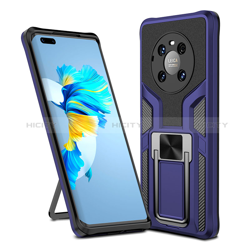 Coque Contour Silicone et Plastique Housse Etui Mat avec Magnetique Support Bague Anneau ZL1 pour Huawei Mate 40 Pro Bleu Plus