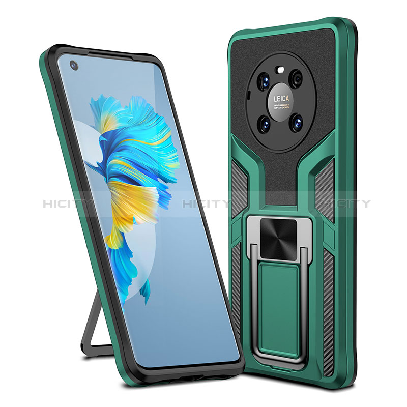 Coque Contour Silicone et Plastique Housse Etui Mat avec Magnetique Support Bague Anneau ZL1 pour Huawei Mate 40 Vert Plus