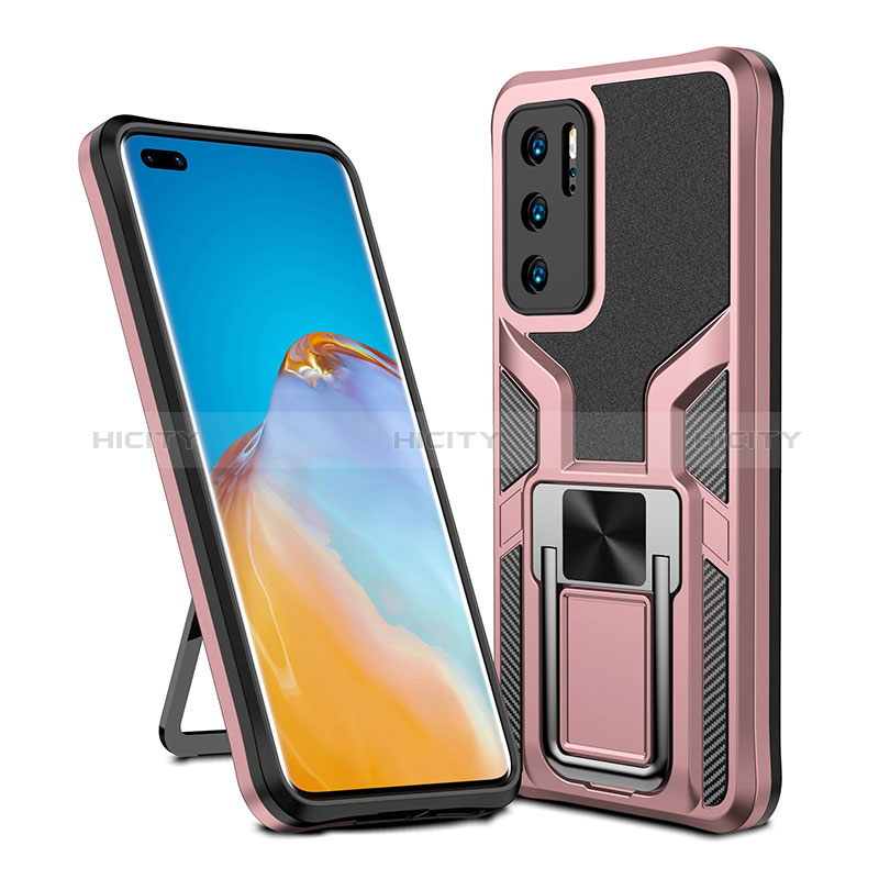 Coque Contour Silicone et Plastique Housse Etui Mat avec Magnetique Support Bague Anneau ZL1 pour Huawei P40 Plus