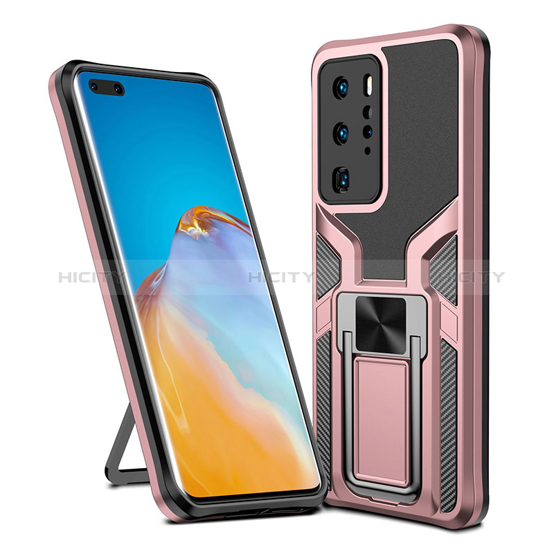 Coque Contour Silicone et Plastique Housse Etui Mat avec Magnetique Support Bague Anneau ZL1 pour Huawei P40 Pro Or Rose Plus