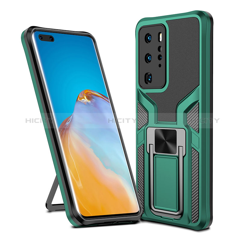 Coque Contour Silicone et Plastique Housse Etui Mat avec Magnetique Support Bague Anneau ZL1 pour Huawei P40 Pro Vert Plus