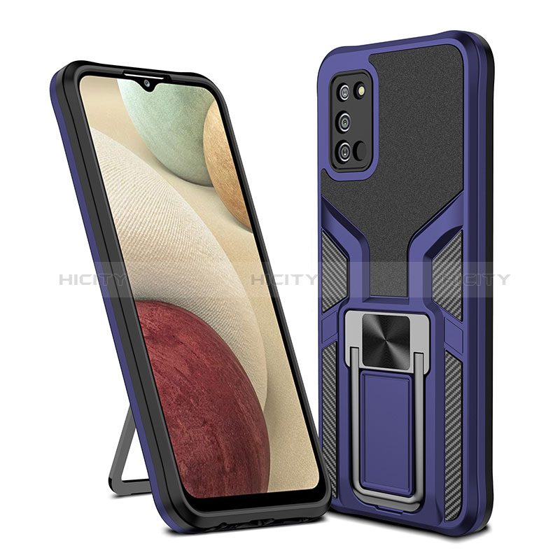 Coque Contour Silicone et Plastique Housse Etui Mat avec Magnetique Support Bague Anneau ZL1 pour Samsung Galaxy A02s Bleu Plus