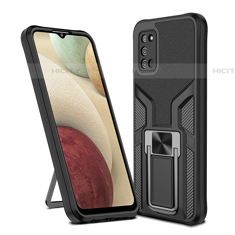 Coque Contour Silicone et Plastique Housse Etui Mat avec Magnetique Support Bague Anneau ZL1 pour Samsung Galaxy A03s Noir Plus