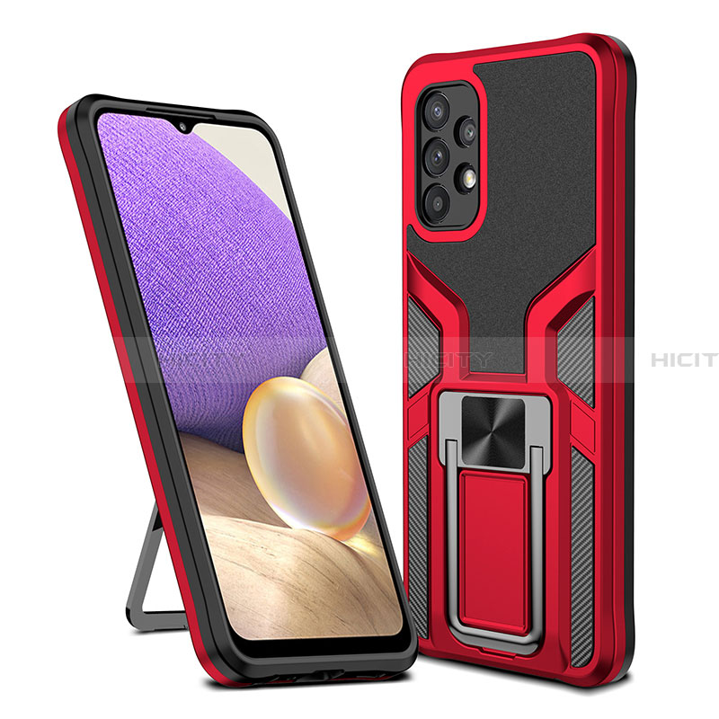 Coque Contour Silicone et Plastique Housse Etui Mat avec Magnetique Support Bague Anneau ZL1 pour Samsung Galaxy A32 5G Rouge Plus