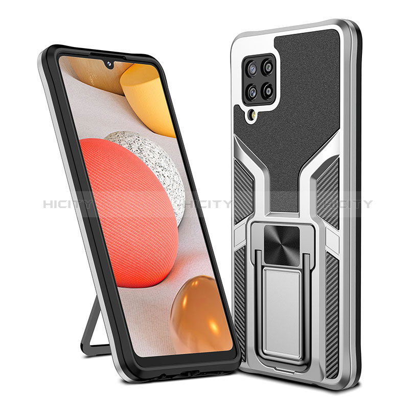 Coque Contour Silicone et Plastique Housse Etui Mat avec Magnetique Support Bague Anneau ZL1 pour Samsung Galaxy A42 5G Argent Plus