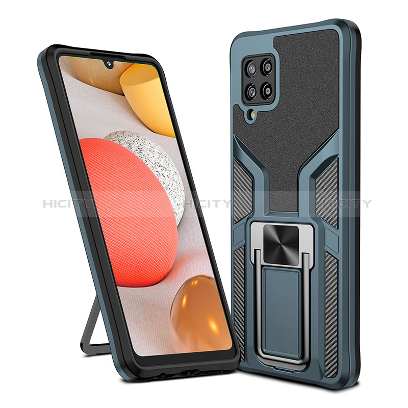 Coque Contour Silicone et Plastique Housse Etui Mat avec Magnetique Support Bague Anneau ZL1 pour Samsung Galaxy A42 5G Cyan Plus