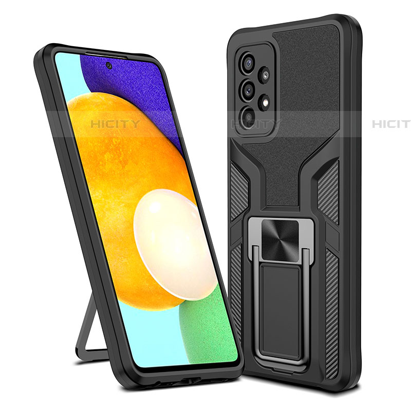 Coque Contour Silicone et Plastique Housse Etui Mat avec Magnetique Support Bague Anneau ZL1 pour Samsung Galaxy A52 4G Noir Plus