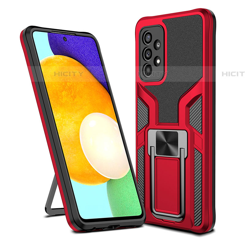 Coque Contour Silicone et Plastique Housse Etui Mat avec Magnetique Support Bague Anneau ZL1 pour Samsung Galaxy A52 4G Rouge Plus