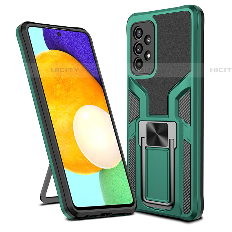 Coque Contour Silicone et Plastique Housse Etui Mat avec Magnetique Support Bague Anneau ZL1 pour Samsung Galaxy A52 4G Vert Plus