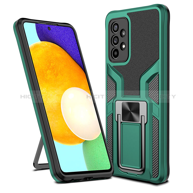 Coque Contour Silicone et Plastique Housse Etui Mat avec Magnetique Support Bague Anneau ZL1 pour Samsung Galaxy A52s 5G Vert Plus