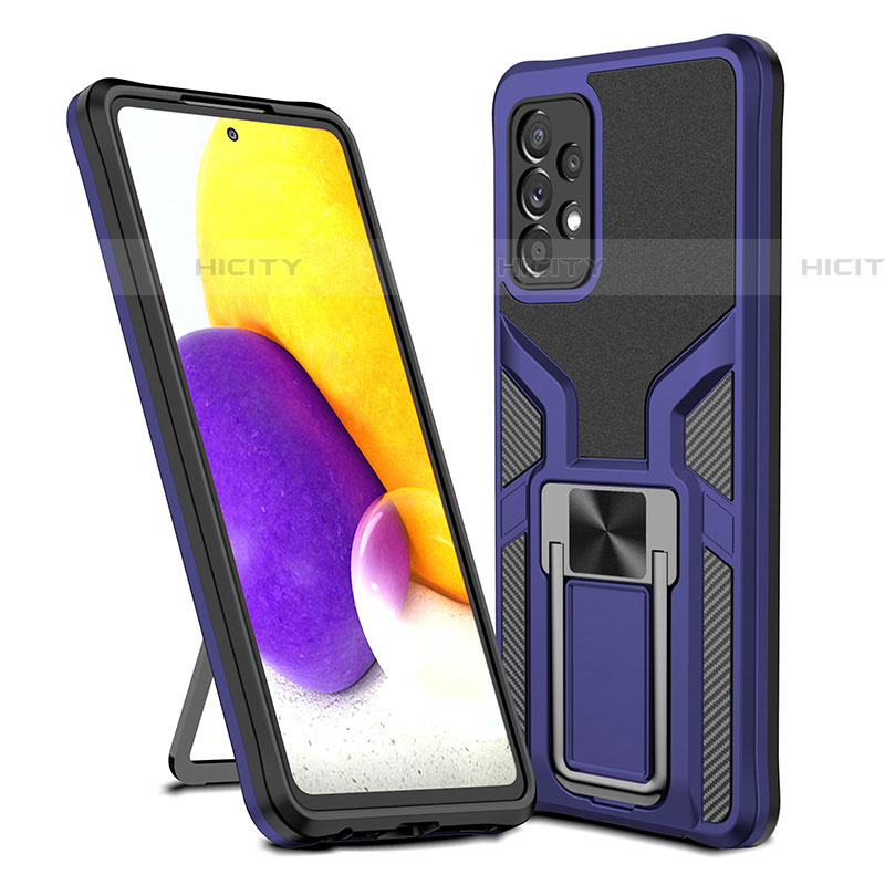 Coque Contour Silicone et Plastique Housse Etui Mat avec Magnetique Support Bague Anneau ZL1 pour Samsung Galaxy A72 5G Bleu Plus