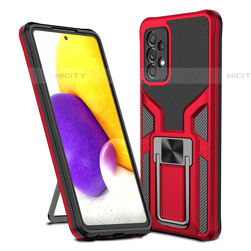 Coque Contour Silicone et Plastique Housse Etui Mat avec Magnetique Support Bague Anneau ZL1 pour Samsung Galaxy A72 5G Rouge Plus